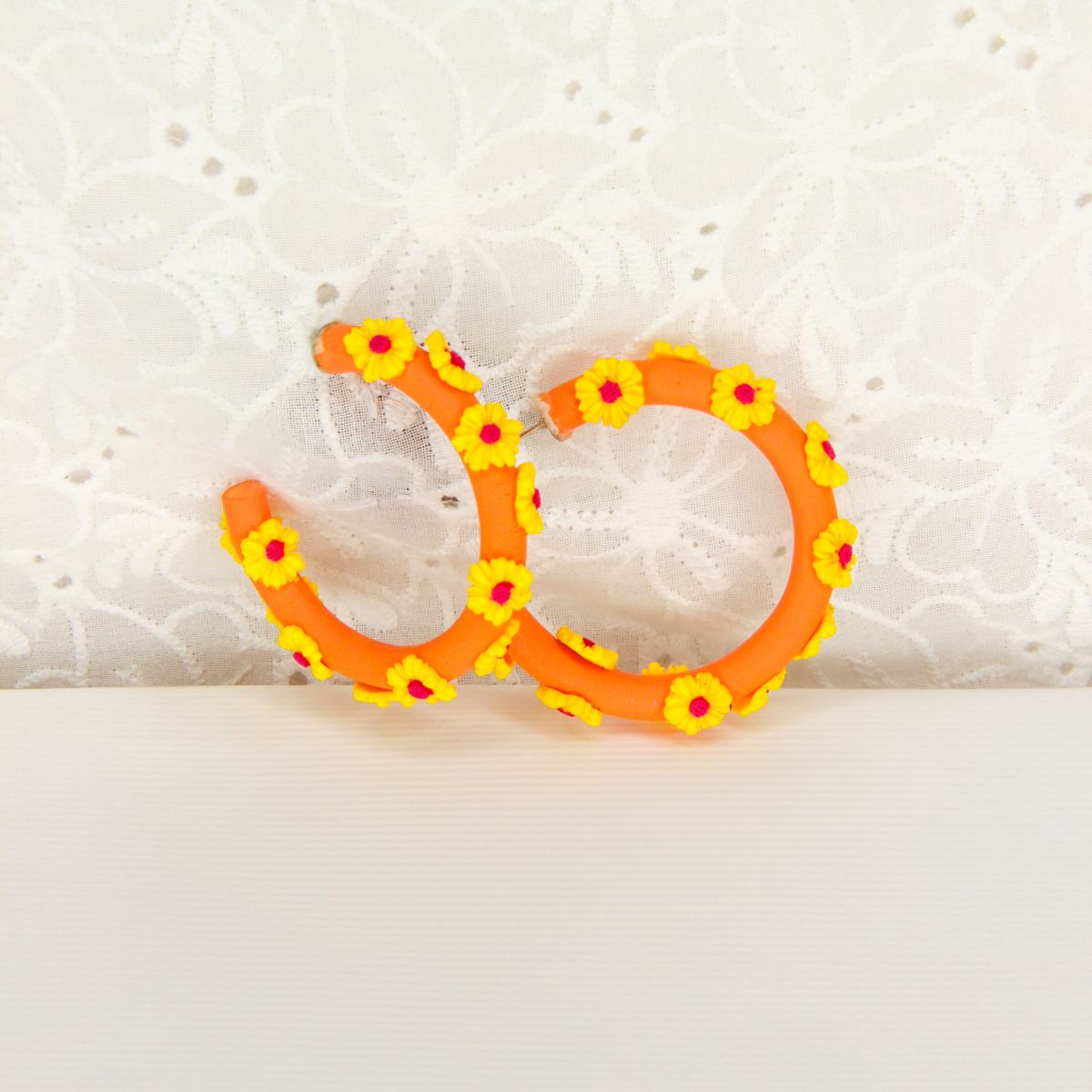 Orange Flower hoops